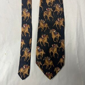 Sewn by Robert Talbott for POSH Silk Horse Racing Jockey Necktie Black Gold